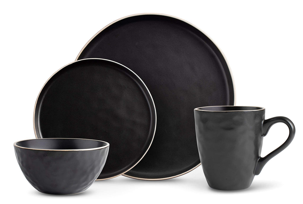 Trudeau Mercrie Reactive Black Dinnerware 16 Piece Set