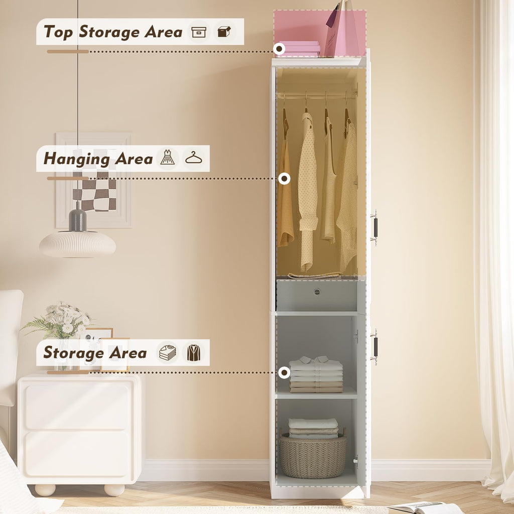 Armoire Wardrobe Closet with 2 Door & Shelves, 74.8" Large Wardrobe Cabinet with Hanging Rod, Freestanding Modern