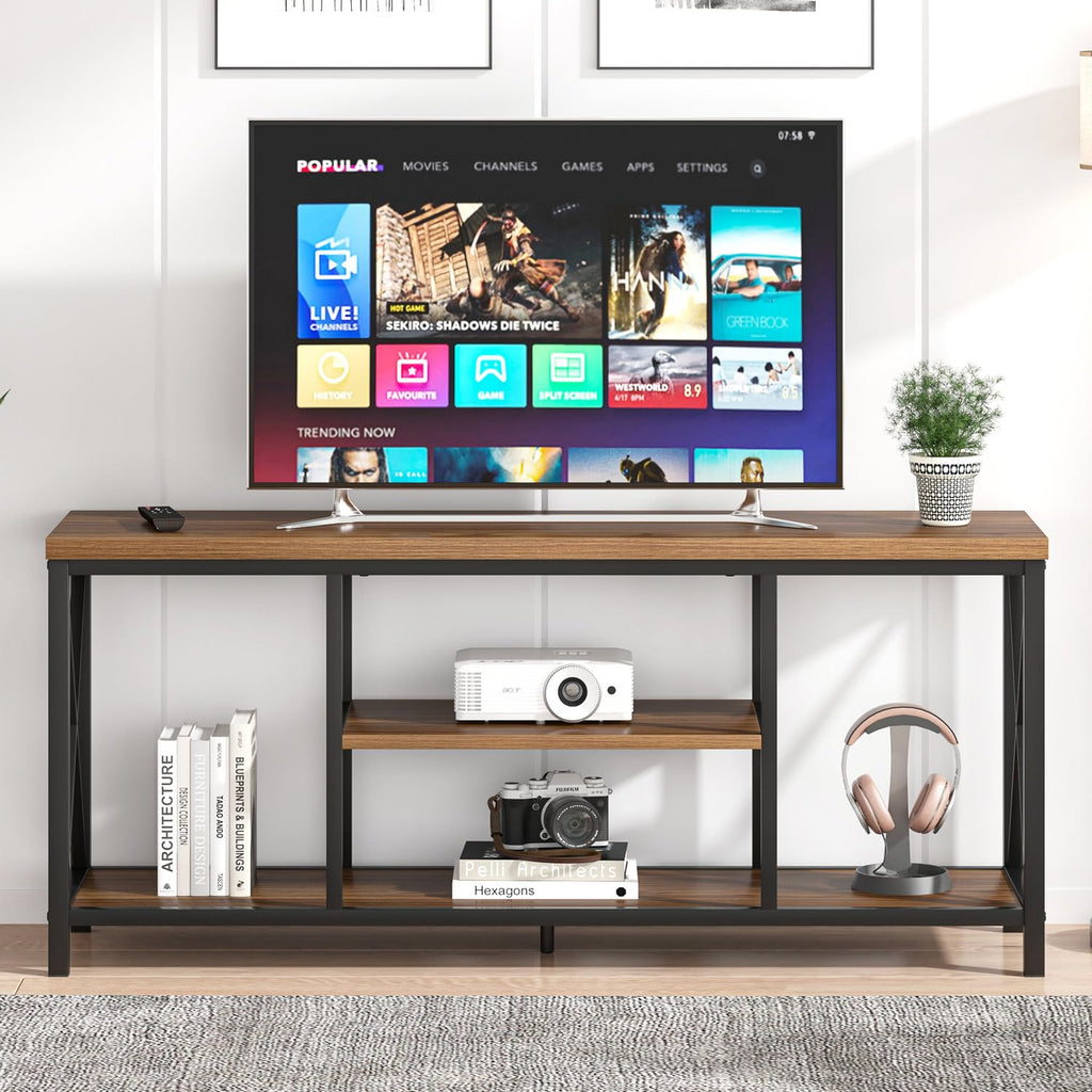 Modern Entertainment Center for TVs up to 65 Inch, Rustic Wood Television Stands, Industrial TV Console and TV