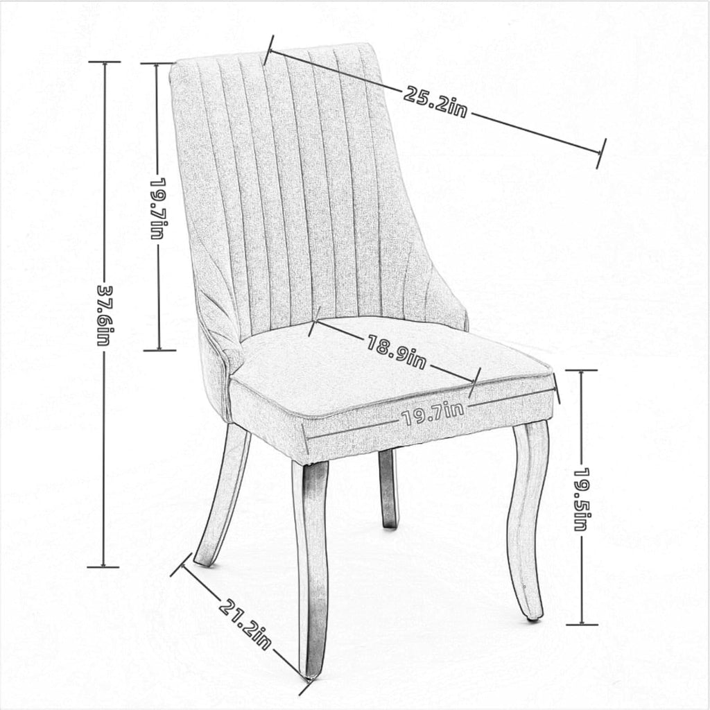 Set of 2 Upholstered Dining Chairs with High Backrest, Velvet Fabric Accent Kitchen Chairs
