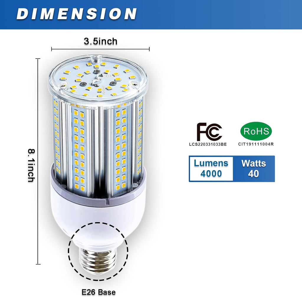 High Brightness,35W LED Corn Light Bulb, E26 Base LED Corn Lamp, 5000 Lumen 5000K Daylight 100V~277V Corn Cob