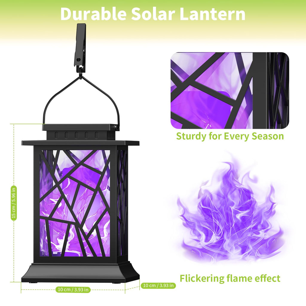 Solar Lanterns Outdoor Waterproof, Flickering Flame Hanging Solar Lights