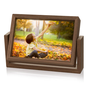 4x6 Picture Frame Rotating Photo Frame, Wooden Picture Frames 4x6 Horizontal Double sided Rustic Floating Frame for