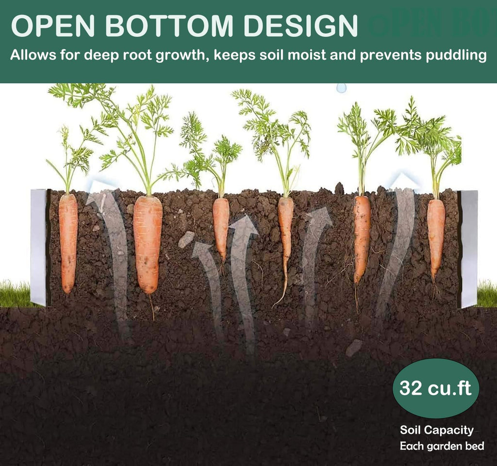 Galvanized Raised Garden Bed 8x4x1ft Single Unit | Above Ground Planter Overlap Panels No-Deform, Anti-Rust