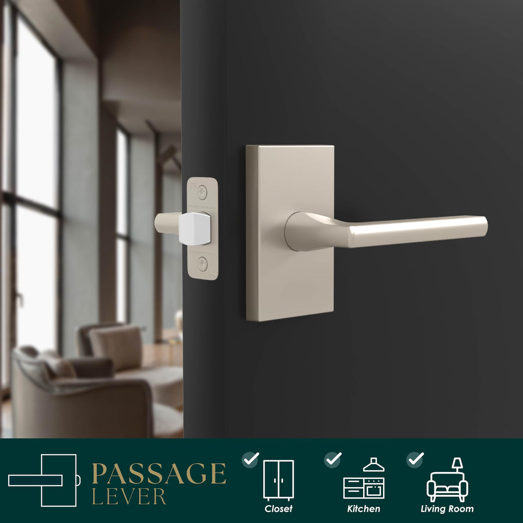 Glamor Passage Door Lever Satin Nickel - Hallway No Lock