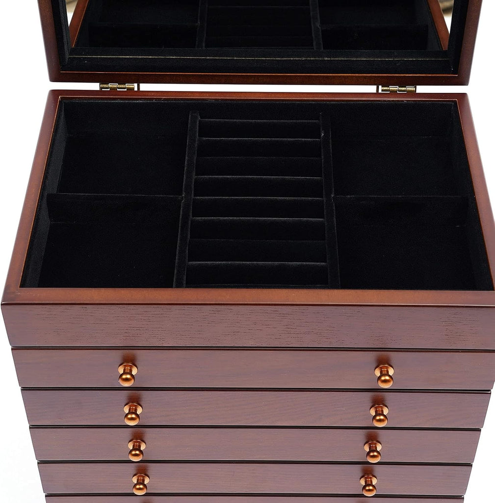 Extra Large 6 Layers Wooden Jewelry Box Jewelry Case Cabinet Armoire Ring Necklacel Gift Storage Box Organizer(6