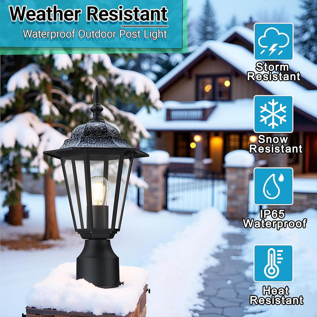 Outdoor Post Light, Black Waterproof Lamp Post Lights Fxiture, Aluminum Pole Lantern for Outside Yard Pathway Garden