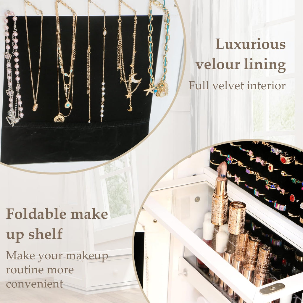 Rotatable Full Length Mirror Jewelry Cabinet Standing With Built-In Mirror - 63.7"H Lockable Jewelry Armoire With