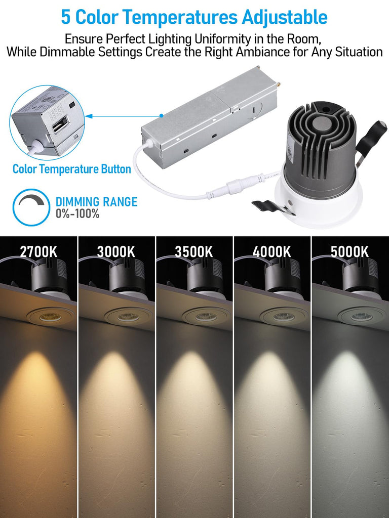 3 Inch 5CCT LED Pinhole Recessed Lights with J-Box