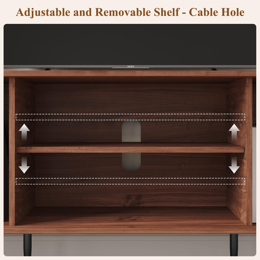 63" Modern TV Stand with Sliding Doors for TVs up to 70", Brown