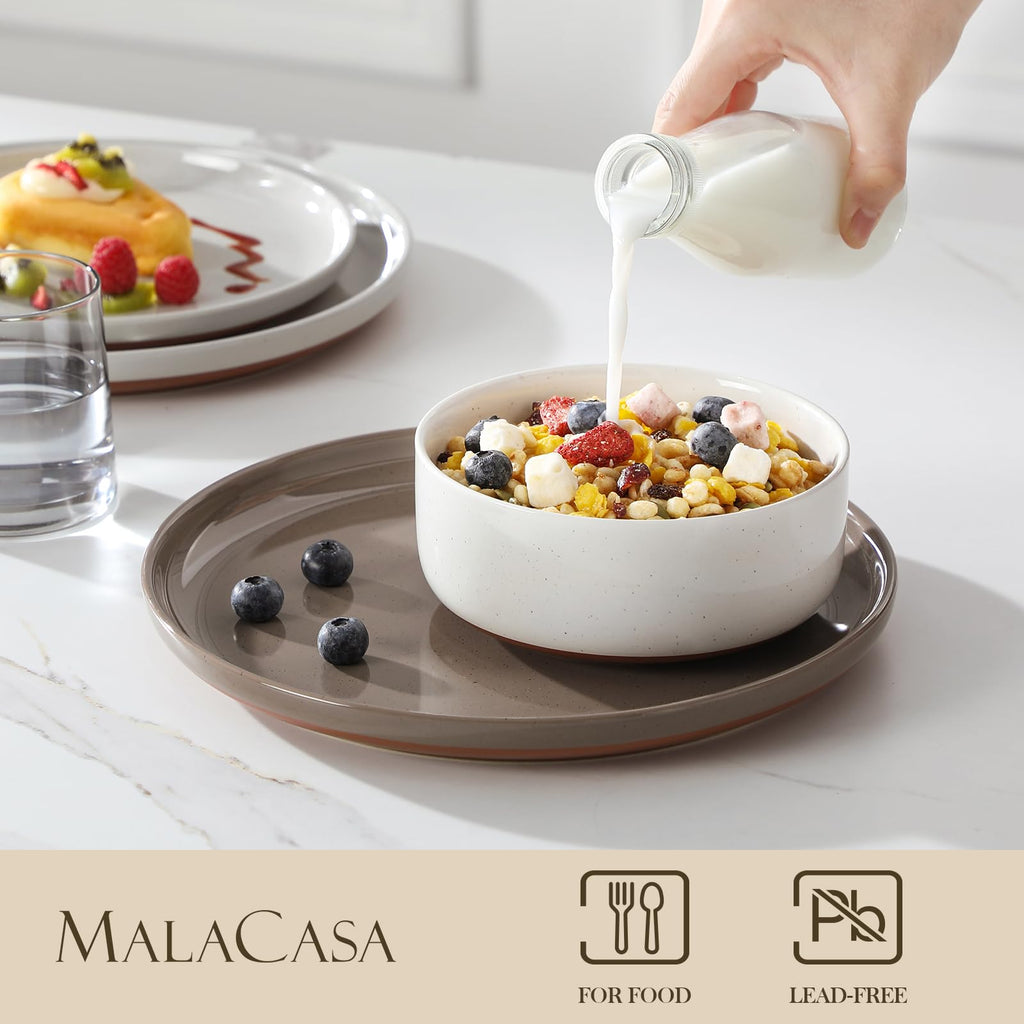 Plates and Bowls Sets, 12 Pieces Modern Stoneware Dinnerware Set for 4 Kitchen Dinner Set Ceramic Dishware Dishes Set