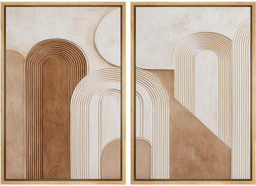 Framed Canvas Print Wall Art Set Boho Neutral Arch Geometric Illustrations Modern Art Decorative - 24"x36"x2 NATURAL