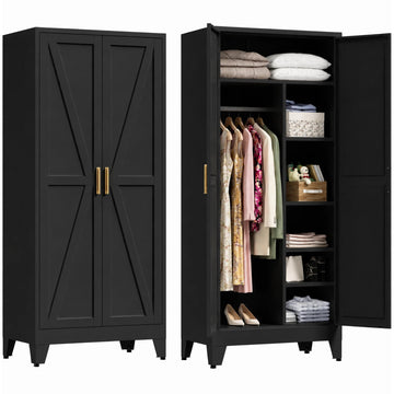 Wardrobe Closet with Doors, Armoire Wardrobe Closet with 4 Shelves