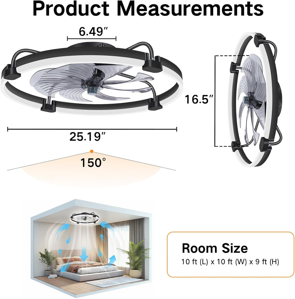 24" Ceiling Fan with Light, Remote & App Control, Fandelier Low Profile Flush Mount Ceiling Fan with 3000K-6500K