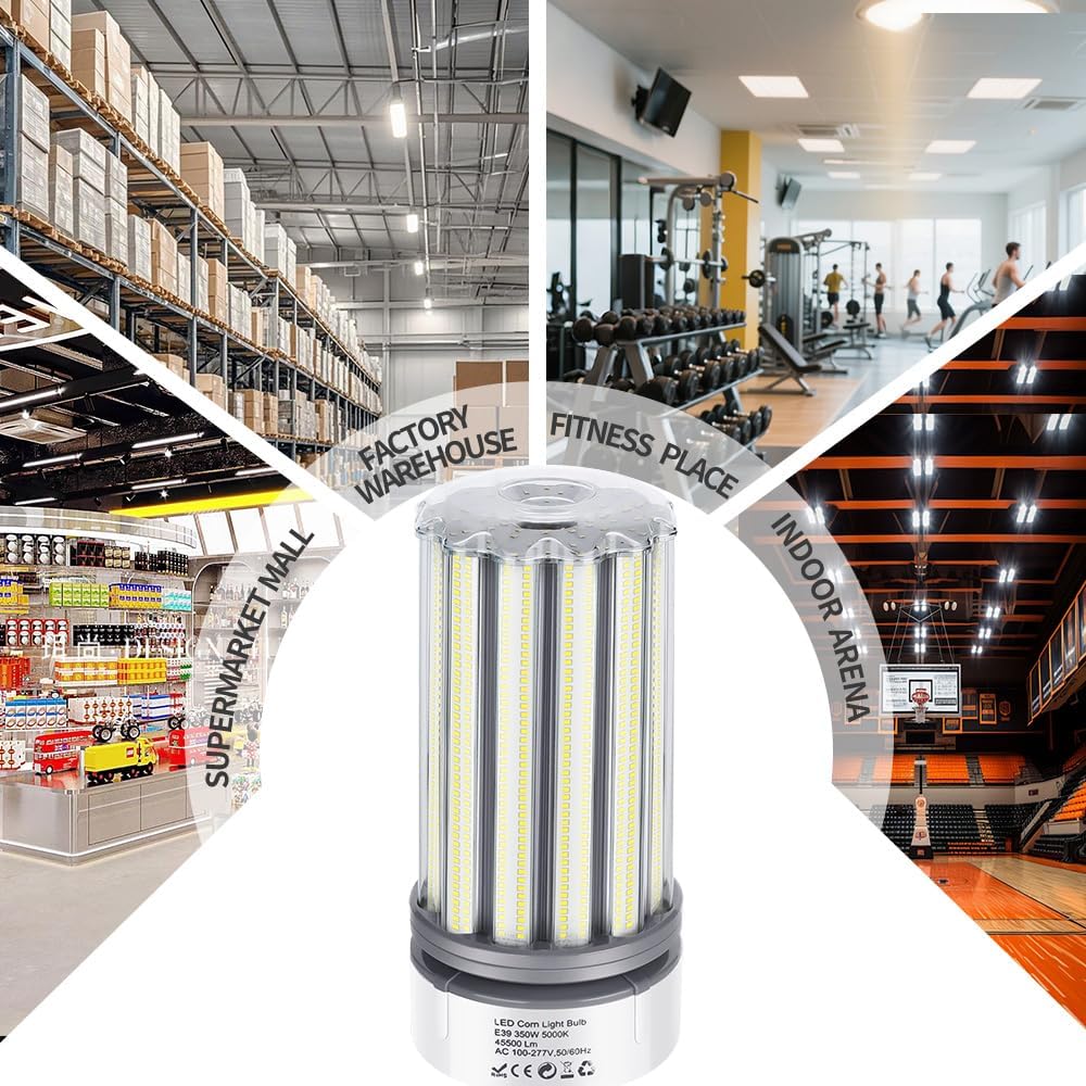 350W LED Corn Bulb 2 Pack, 1100W Equivalent, E39 Mogul Base Bulbs, 45,500 Lumen Replacement Metal Halide/HID/HPS