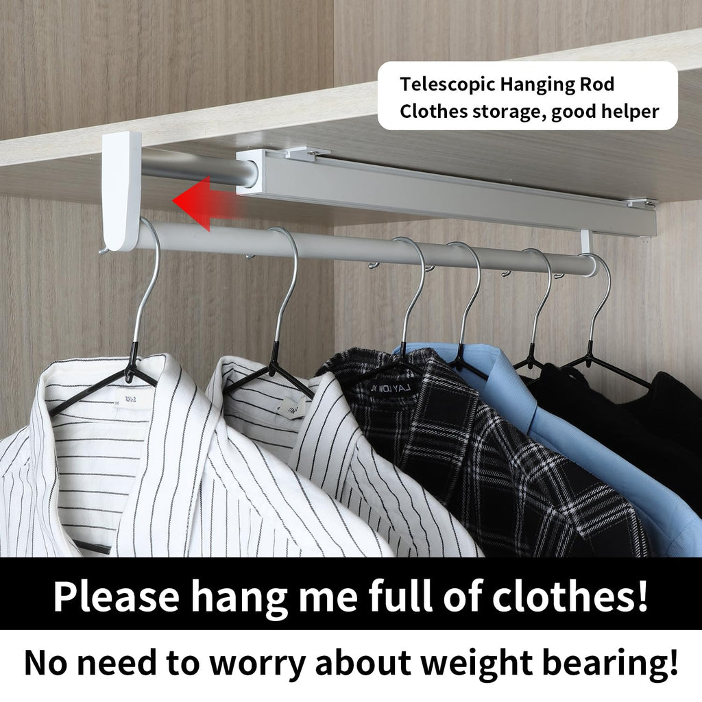 Pull Out Closet Rod - White, 21-1/4 Inch, Telescopic Trouser Rack for Shallow Cabinet, Organize Pants & Clothes