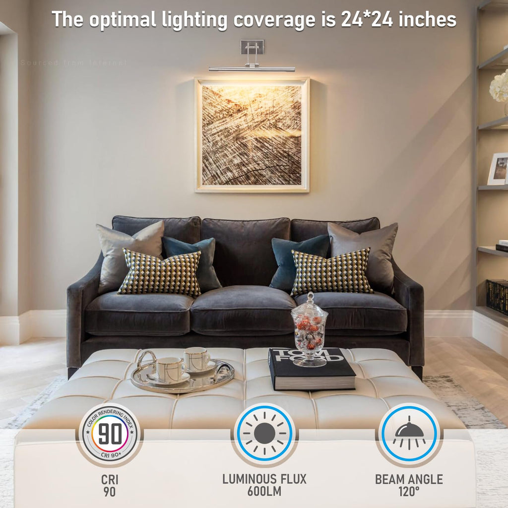 3CCT Dimmable LED Picture Light, CRI90, Adjustable, Satin Nickel