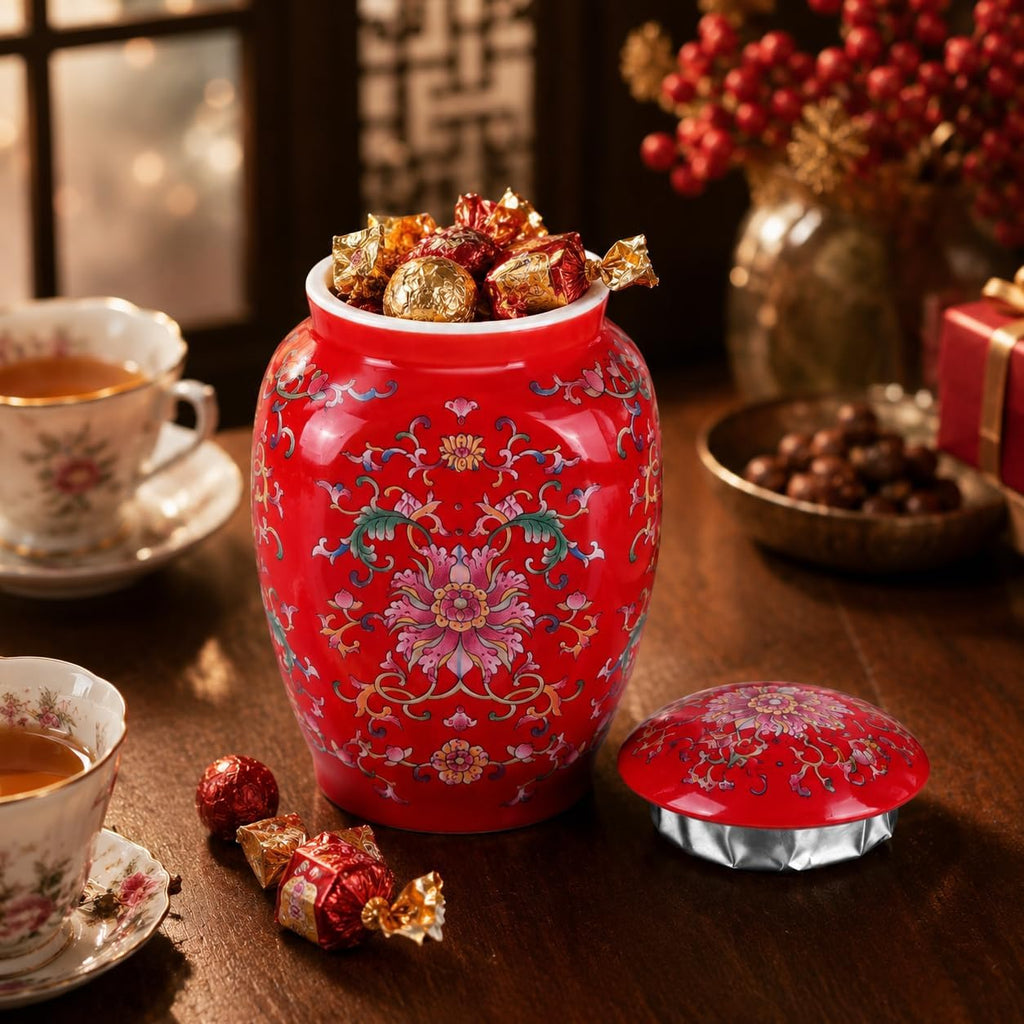 Mini Chinoiserie Ginger Jar, Ceramic Decorative Jar, Small Storage Jar Flower Vase, Chinese Style Floral Vine