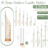 2 Pack 10 Arms Wedding Candelabras Centerpiece,50 Inches Tall Floor Standing Candle Holders with Clear Acrylic Shades