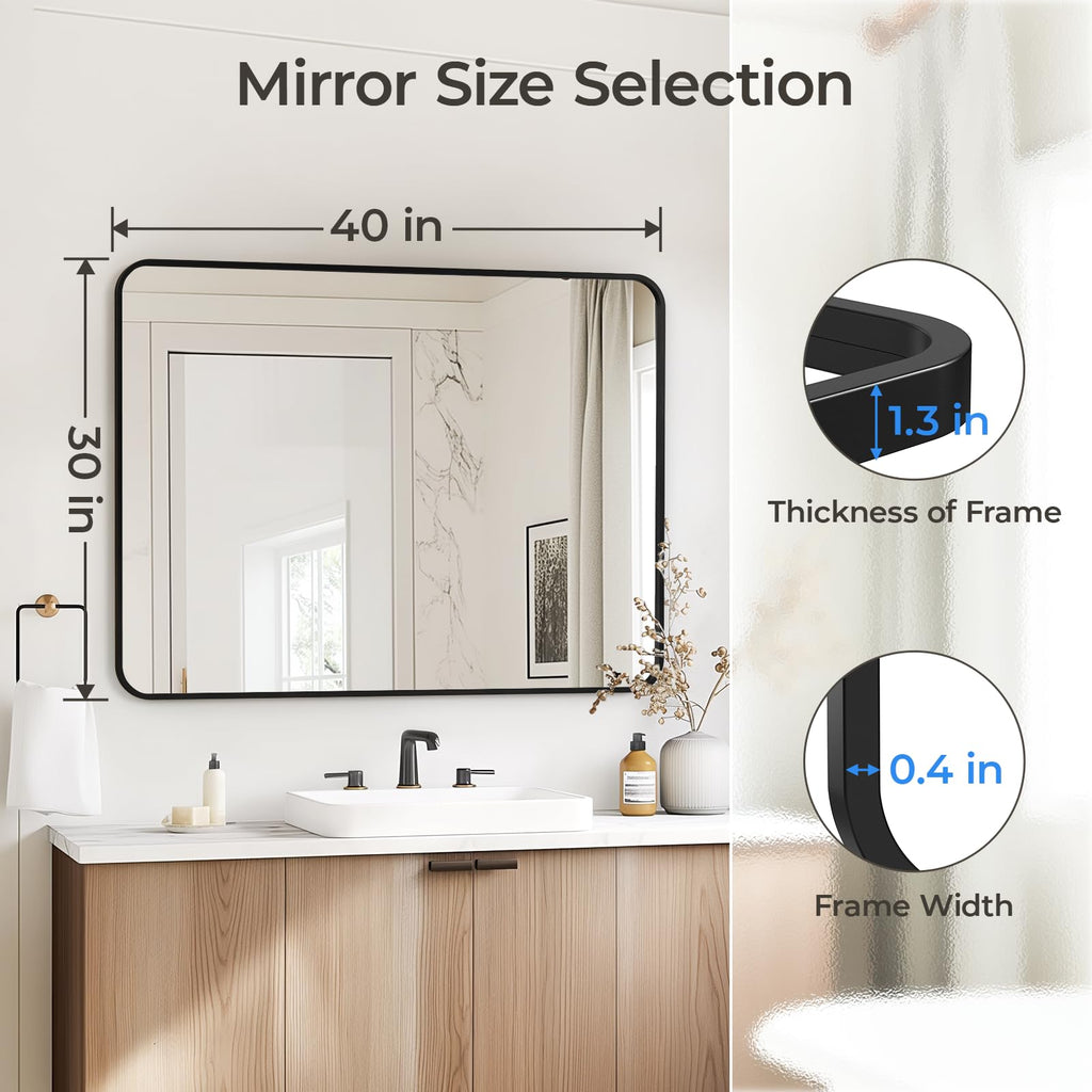 Black Bathroom Mirrors for Over Sink 30 x 40 Inch