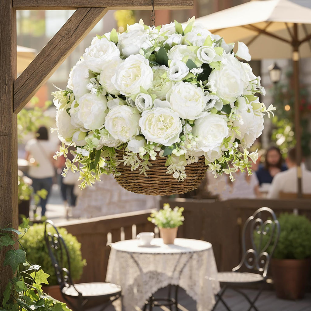 Peonies Artificial Flowers 12 Bouquets, White Flowers Lifelike Silk Fake Peonies with Stems Table Centerpieces