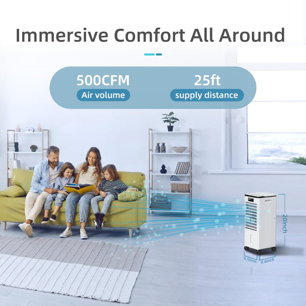 3-in-1 Evaporative Swamp Cooler, Windowless Portable Air Conditioner with Remote, 4 Modes & 3 Speeds, 12H Timer, Child Lock