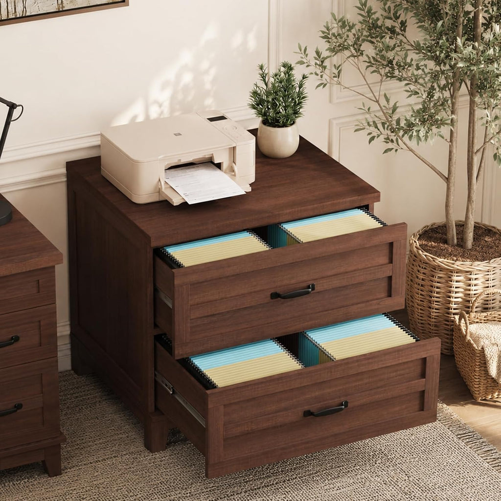 2 Drawer Farmhouse Lateral File Cabinet , Deep Filing Drawers Fit Legal Letter & A4 Hanging Files, Wide Storage