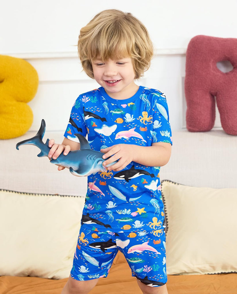 Bamboo Viscose Toddler Boys Pajamas Set, Short Sleeve Kids
