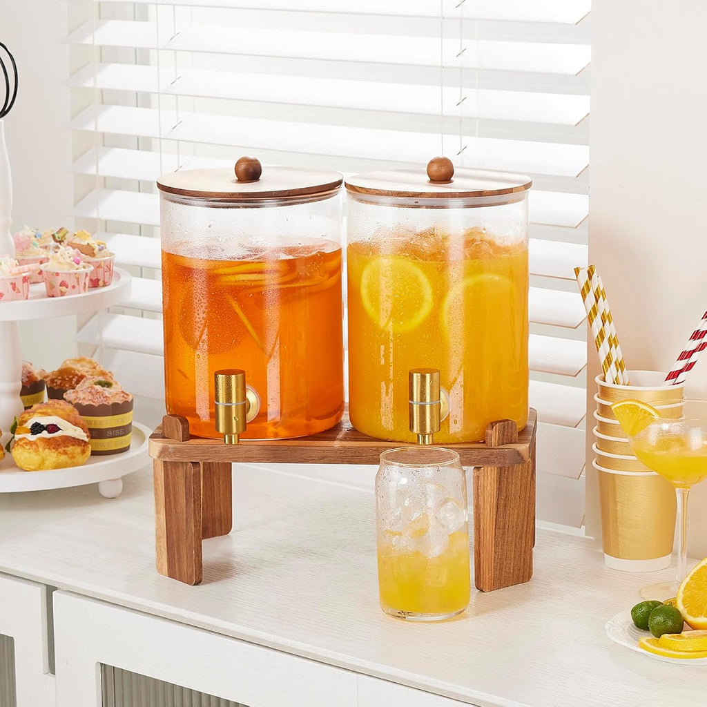 Glass Drink Dispenser for Party: 2p 1 Gallon Dispenser w/Stand - Set of 2