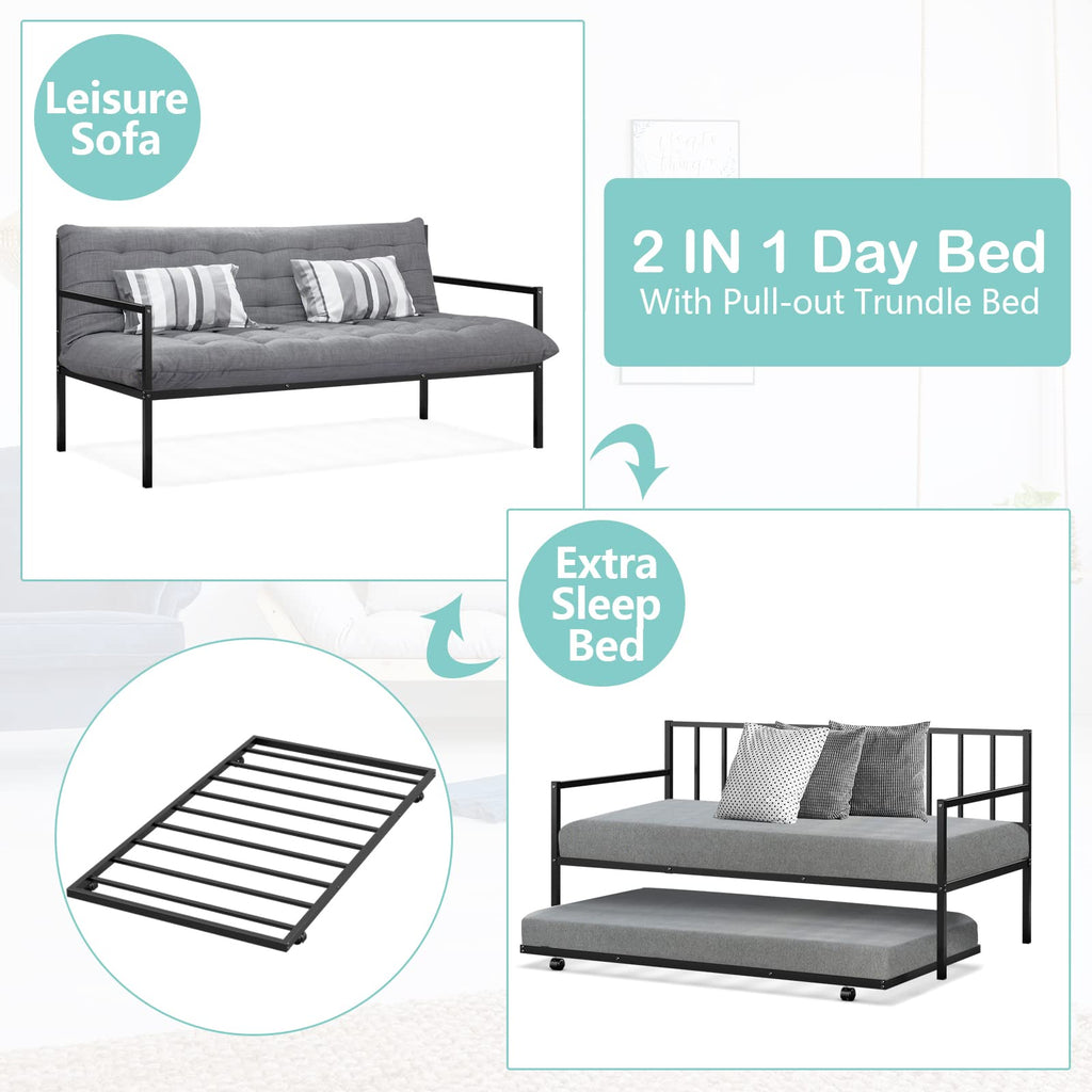 Twin Size Daybed, Metal Frame Daybed and Roll Out Trundle