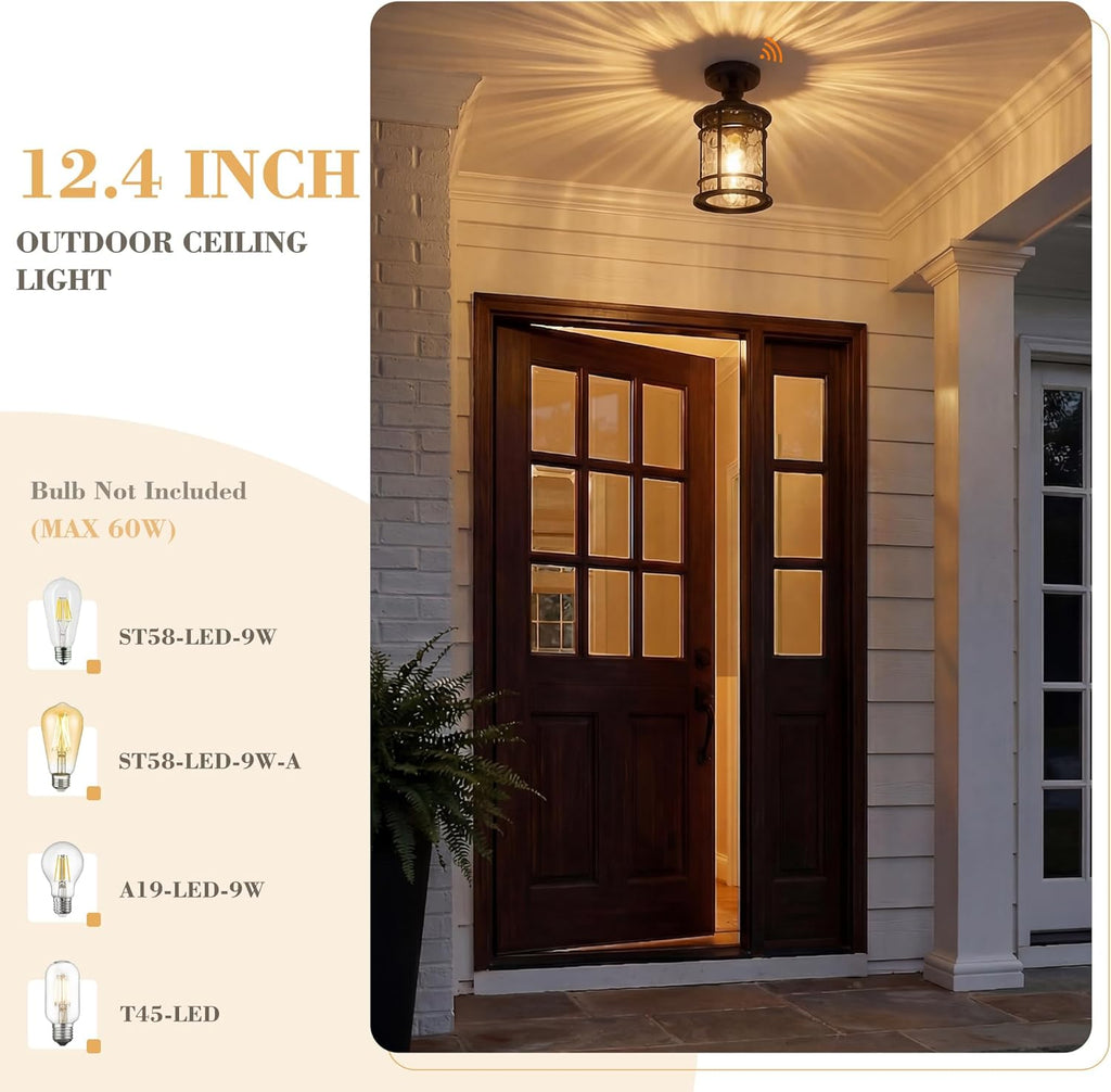 12.4" Outdoor Ceiling Light Flush Mount, Dusk to Dawn Semi Flush Light Fixture in Oil Rubbed Bronze Finish for