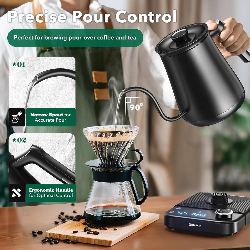 Gooseneck Electric Kettle with ±1°F Temperature Control, Pour Over Kettle for Coffee & Tea, 1200W Rapid Heating