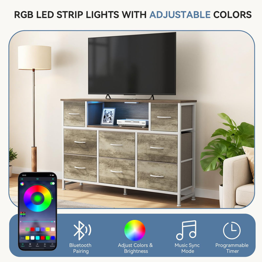 LED TV Stand Dresser with Charging Station, Entertainment Center