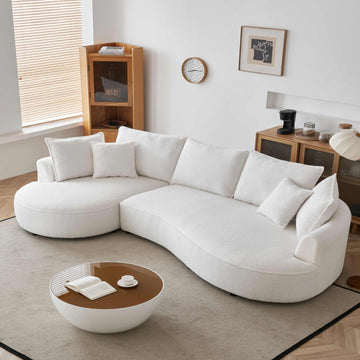 122.8" Curved Sofa, Cream Modern Boucle Modular Sectional Sofa Set 4 Seat Upholstered Couch