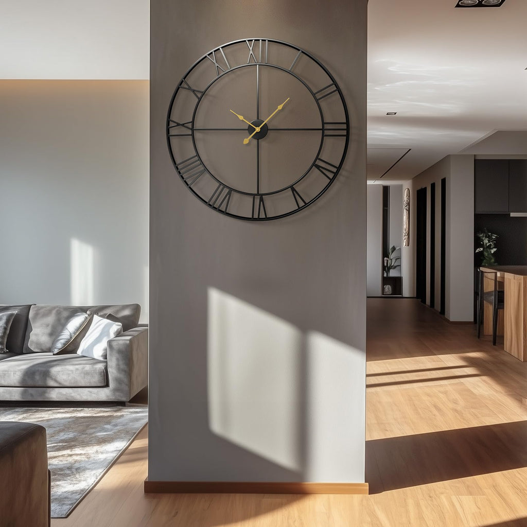 36 Inch Large Wall Clock Decor, Black Roman Numeral