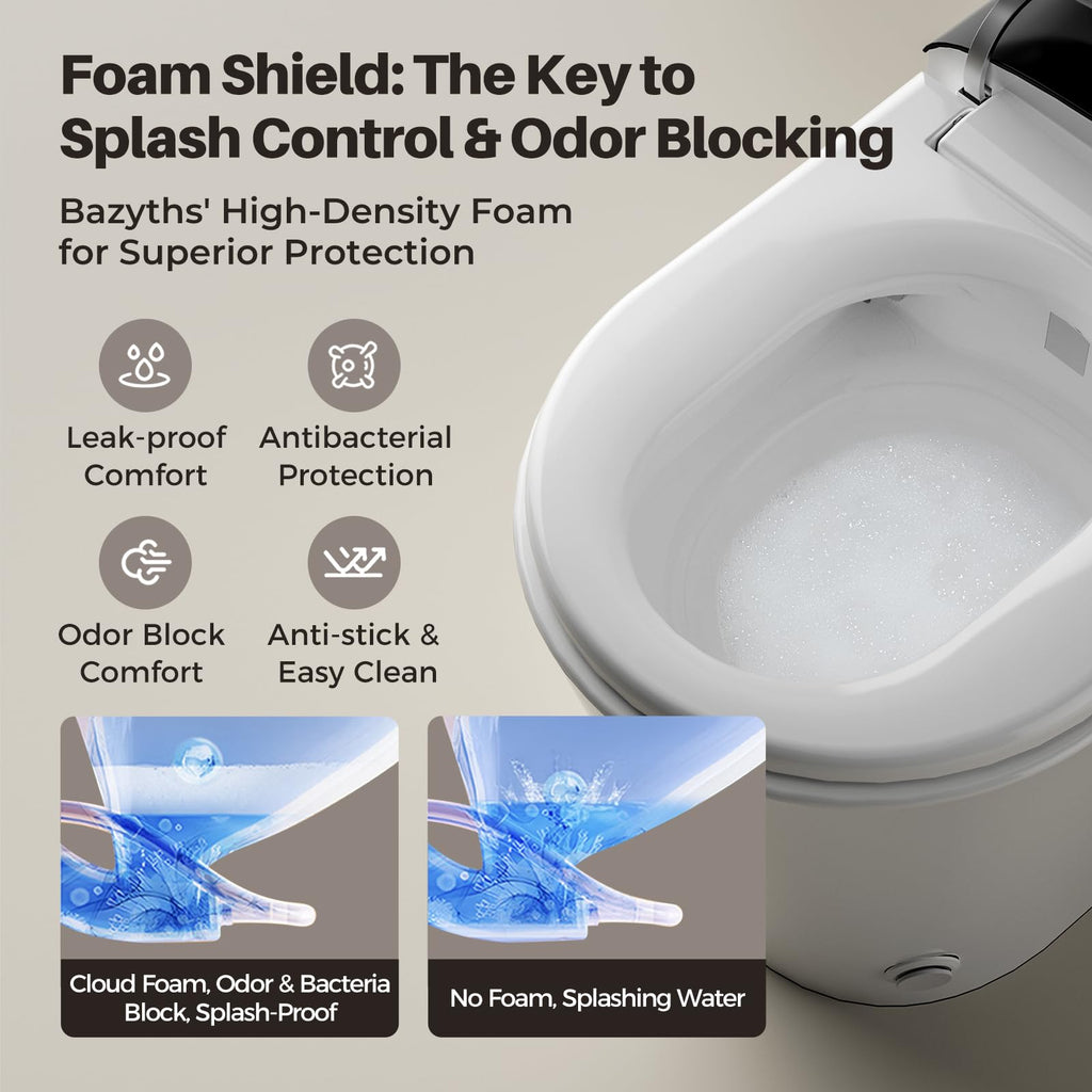 Smart Compact Toilet for Small Bathroom, 23" Depth Shallow Toilet with Foam Shield Auto Open/Close Lid, 12" Rough In, Built-in Tank, Heated Seat Foot Sensor Flush One-Piece (ZY695A Mini) ZY695A Mini – 23.23" Overall Depth