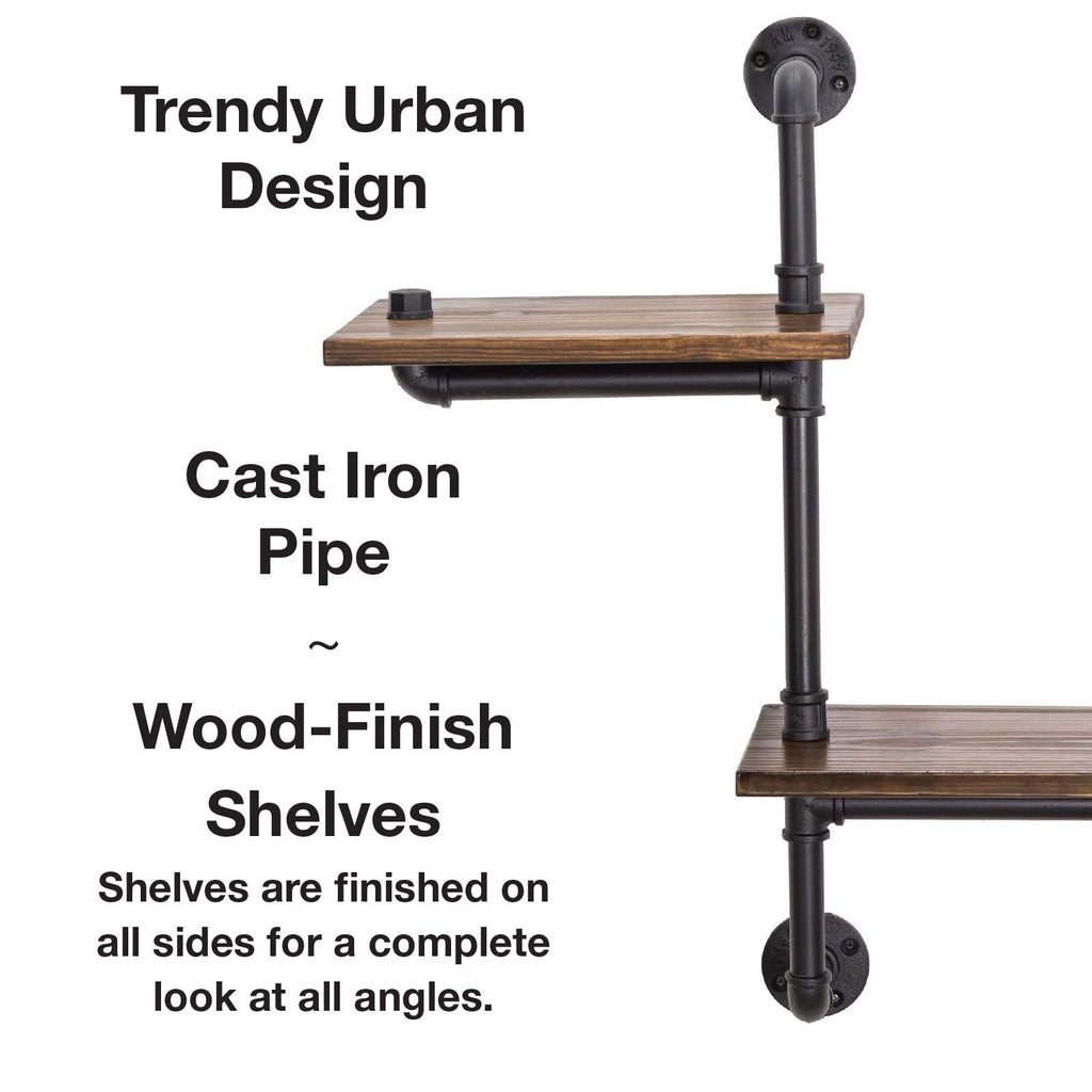 3-Tier Wooden Wall Ladder Floating Rustic Shelf 35"x40" With Iron Black Pipe Hardware