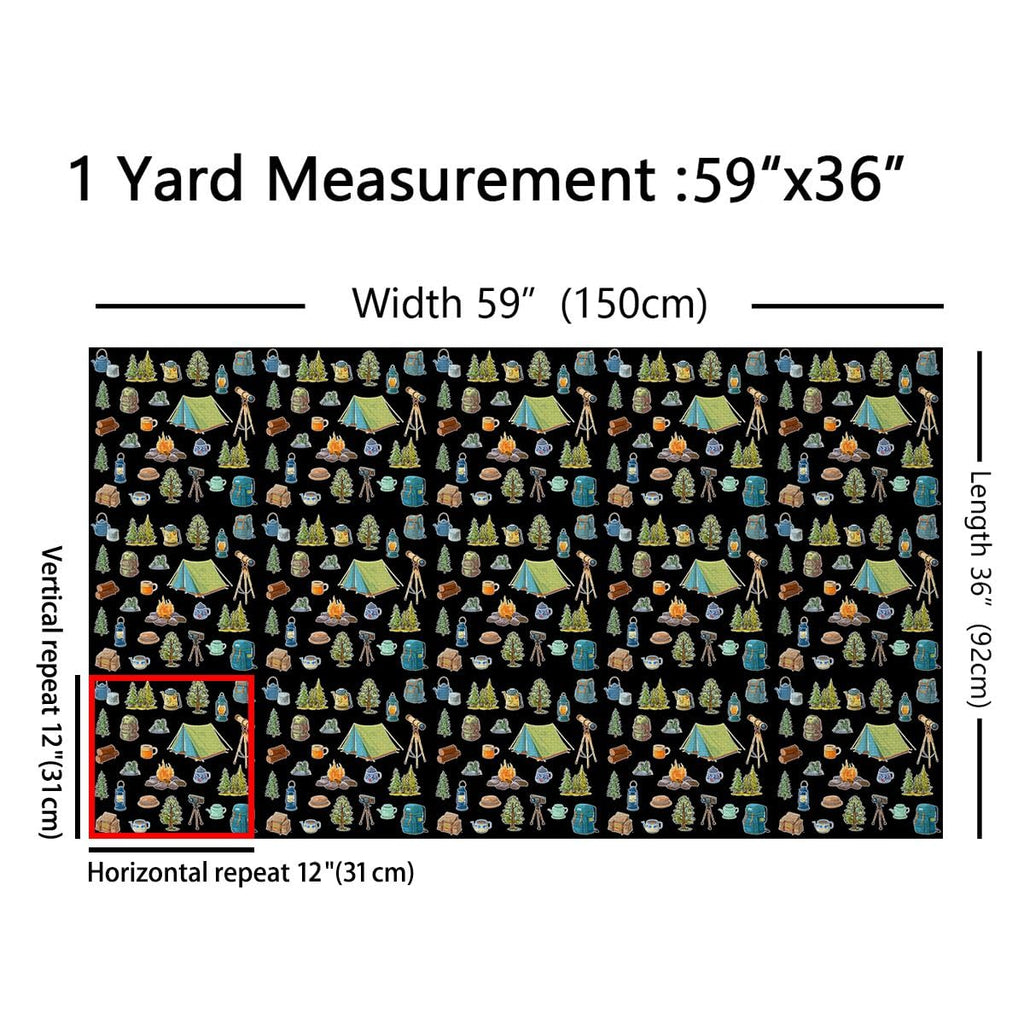Black Camper Theme Fabric by The Yard Happy Camping Upholstery Fabric for Chairs Adventure Camper Soft Flannel Indoor