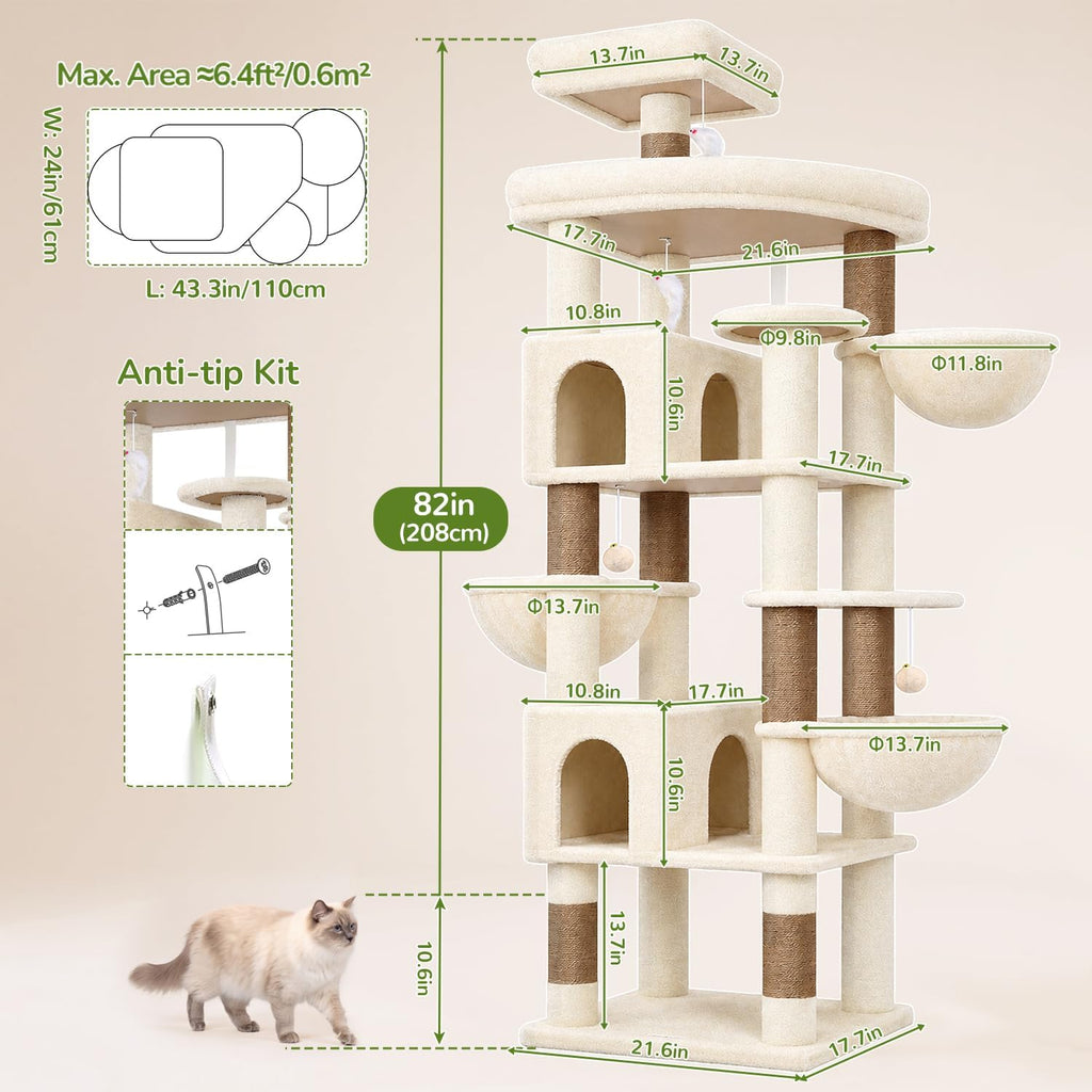 82in Extra Large Cat Tree Tower for Indoor Cats Large Adult