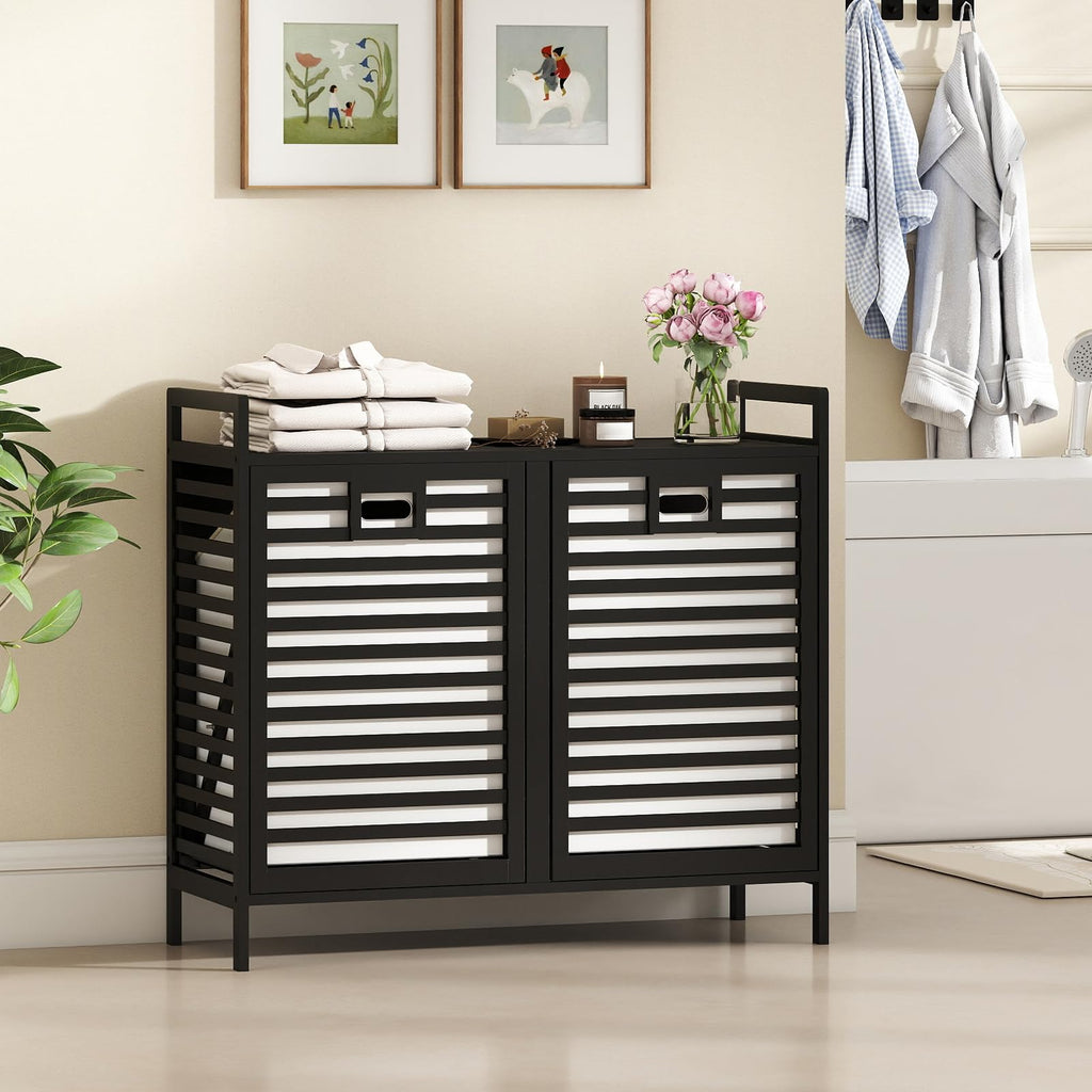 Bamboo Tilt Out Laundry Hamper Cabinet, Wicker Laundry Sorter
