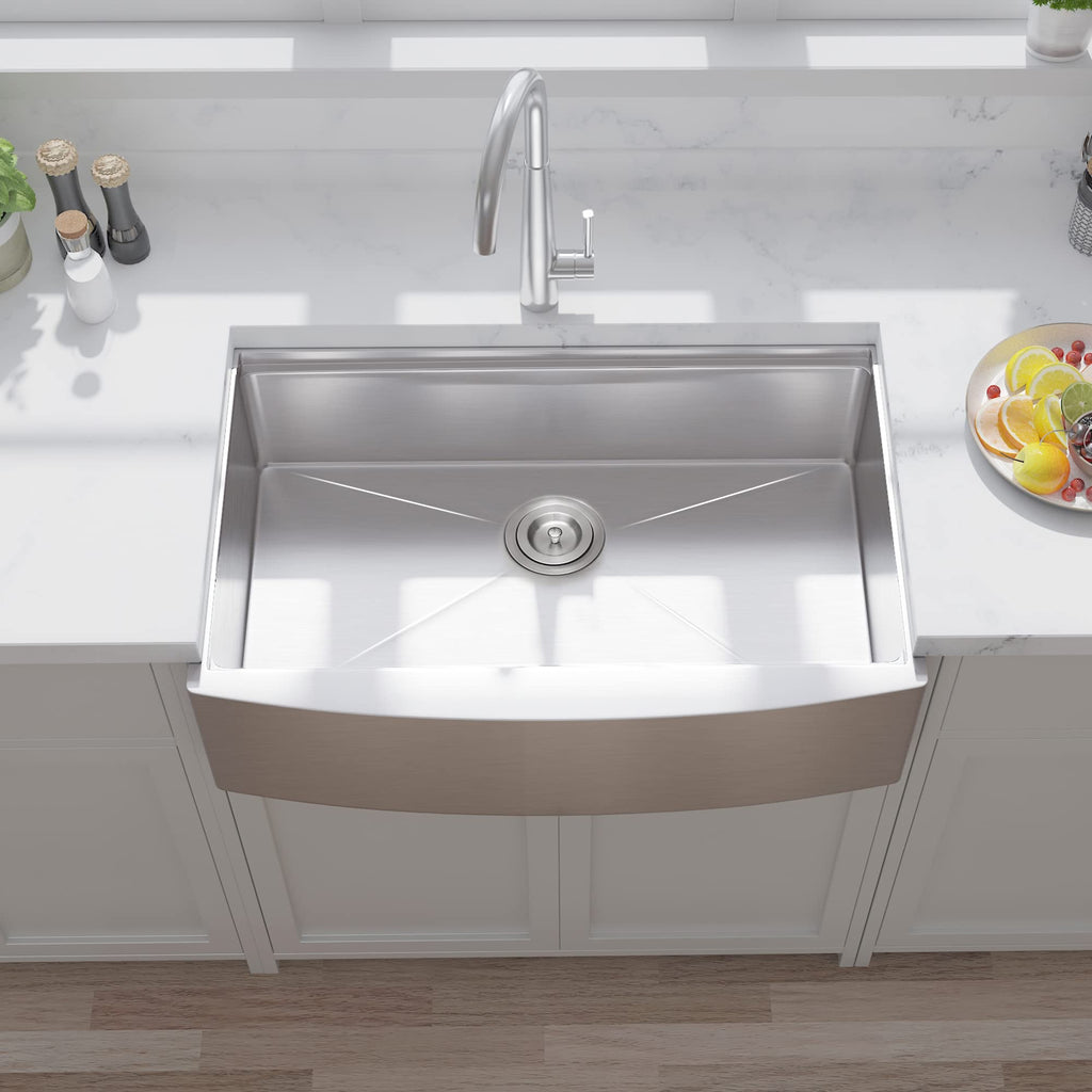 30 inch Farmhouse Kitchen Sink, Stainless Steel Workstation Farmhouse Sink, Handmade Modern Apron-front Single Bowl