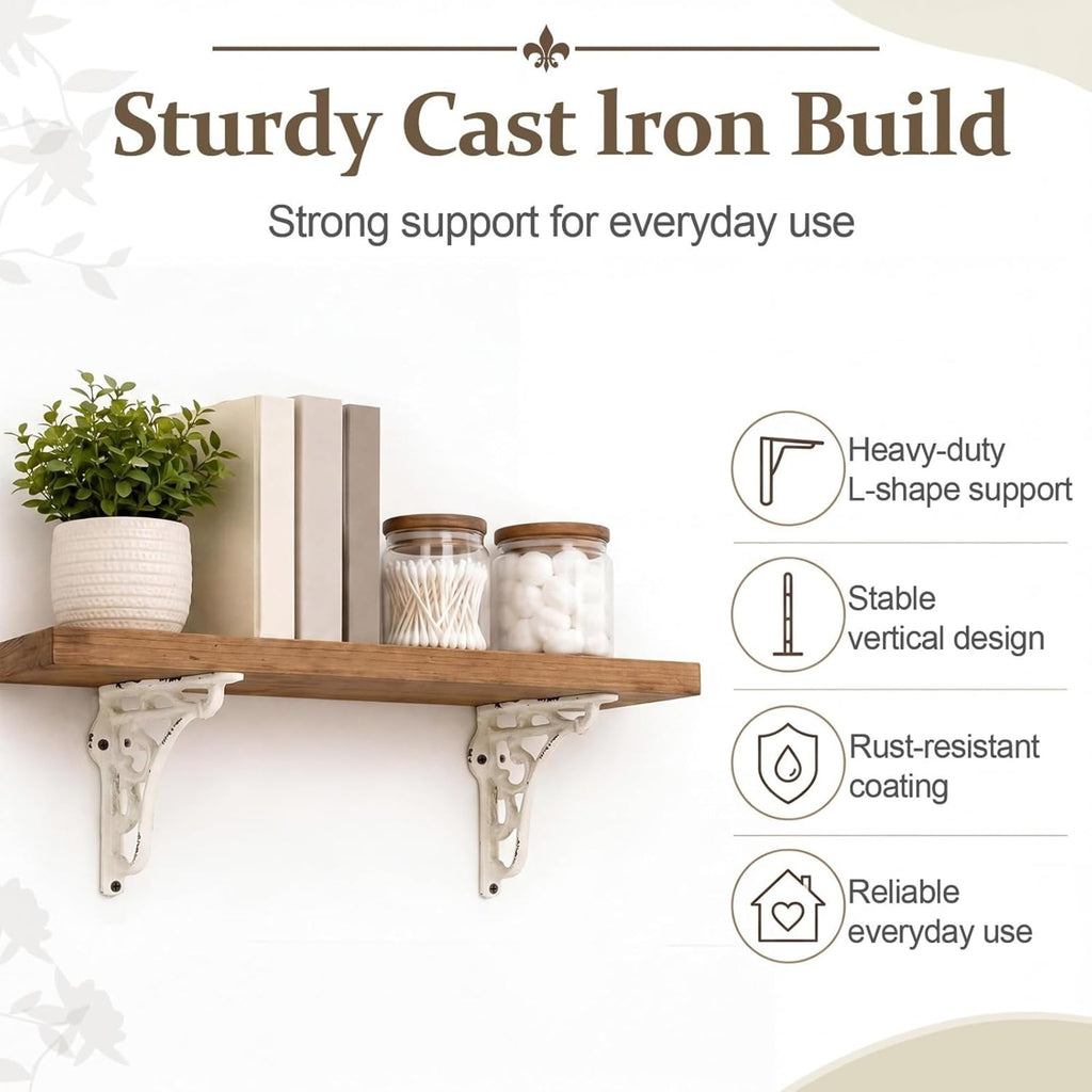 8 Pack 4-1/8 x 3-5/8 Shelf Bracket Decorative L Cast Iron Shelf