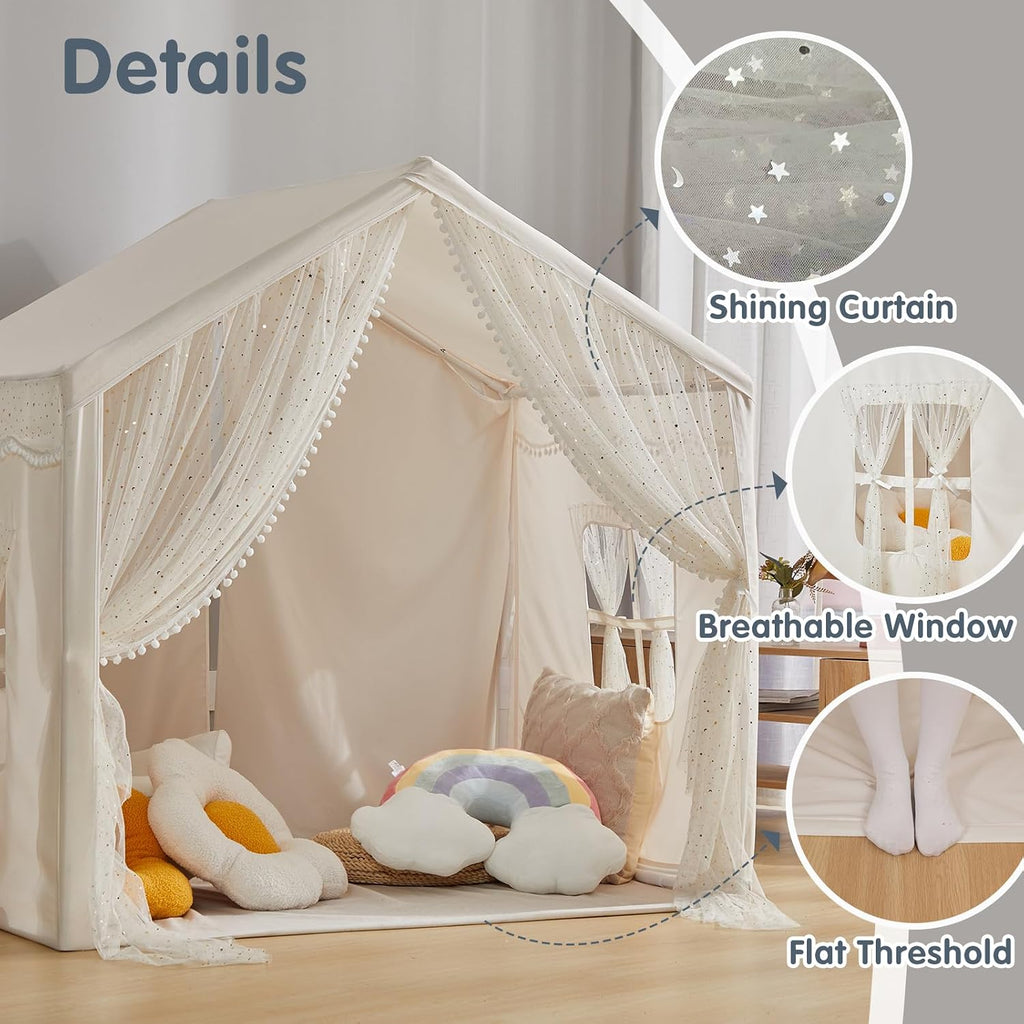 Kids Play Tent, Play Tent for Toddlers Age 3-12, Indoor Playhouse with Carry Bag, Safe PVC Frame & Breathable Cotton