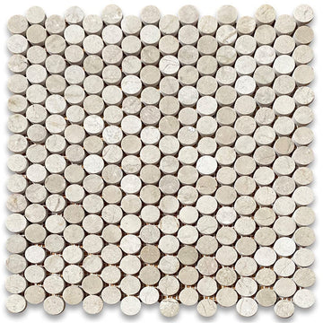 Crema Marfil Marble 3/4 inch Penny Round Mosaic Tile Polished Kitchen Bath Wall Floor Backsplash Shower (1 Sheet)