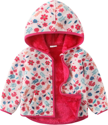 Toddler Girl Fleece Jacket with Hood Warm Zip Up Coat for Fall Winter & Spring Lightweight Soft Outerwear for 1-6