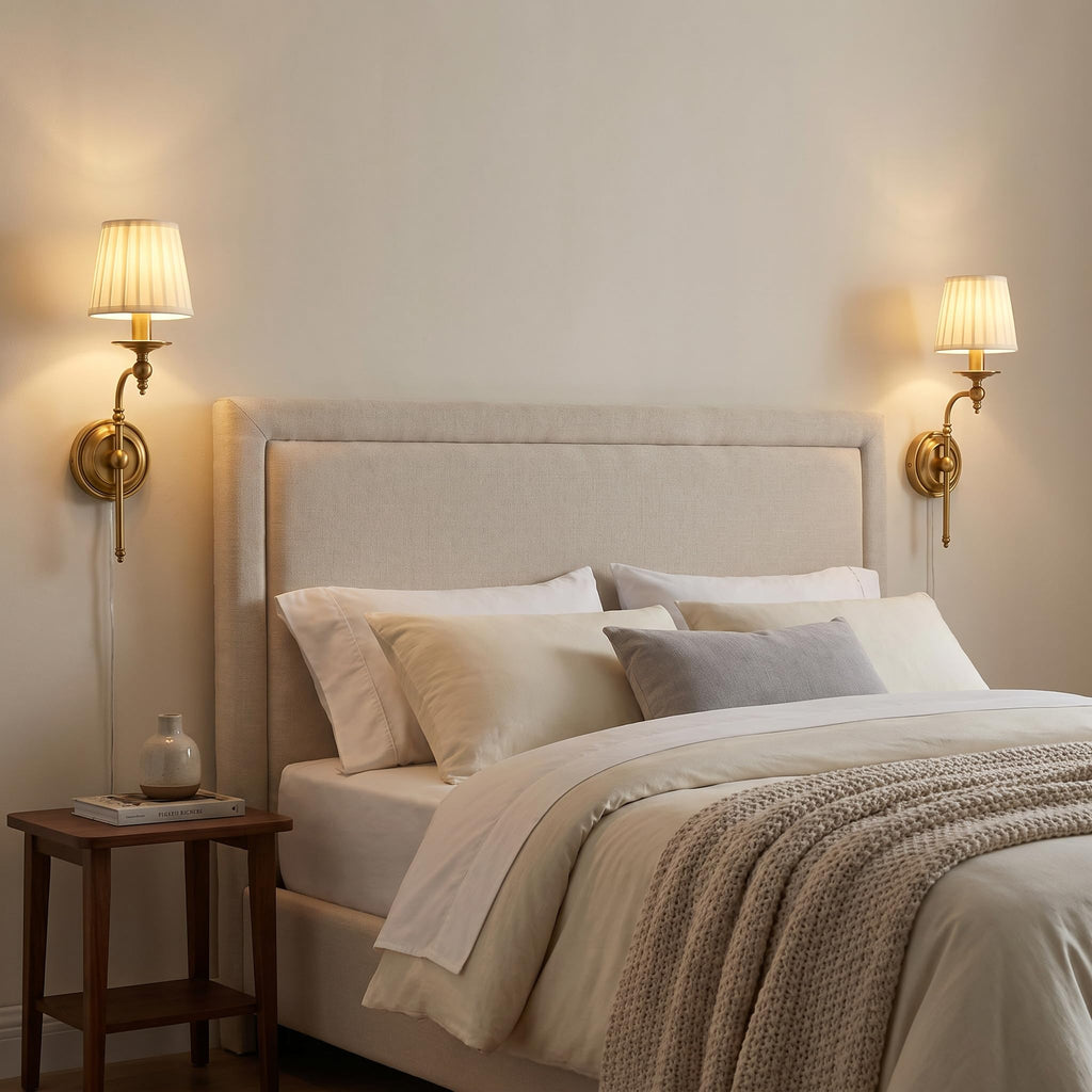 Plug in Long Wall Lamp,Plug-in or Hardwired Installation Wall Sconce with Beige Fabric Shade for Wall Painting,Modern