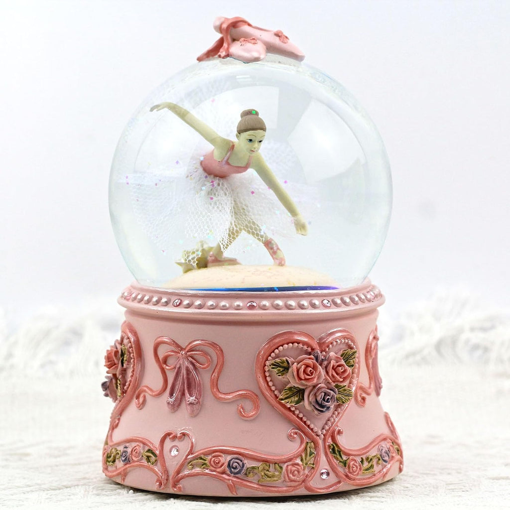 Ballerina Snow Globe Music Box with LED Lights - Classic Ballet Dancer Gift, Clear Glass Globe, Perfect for Ballet