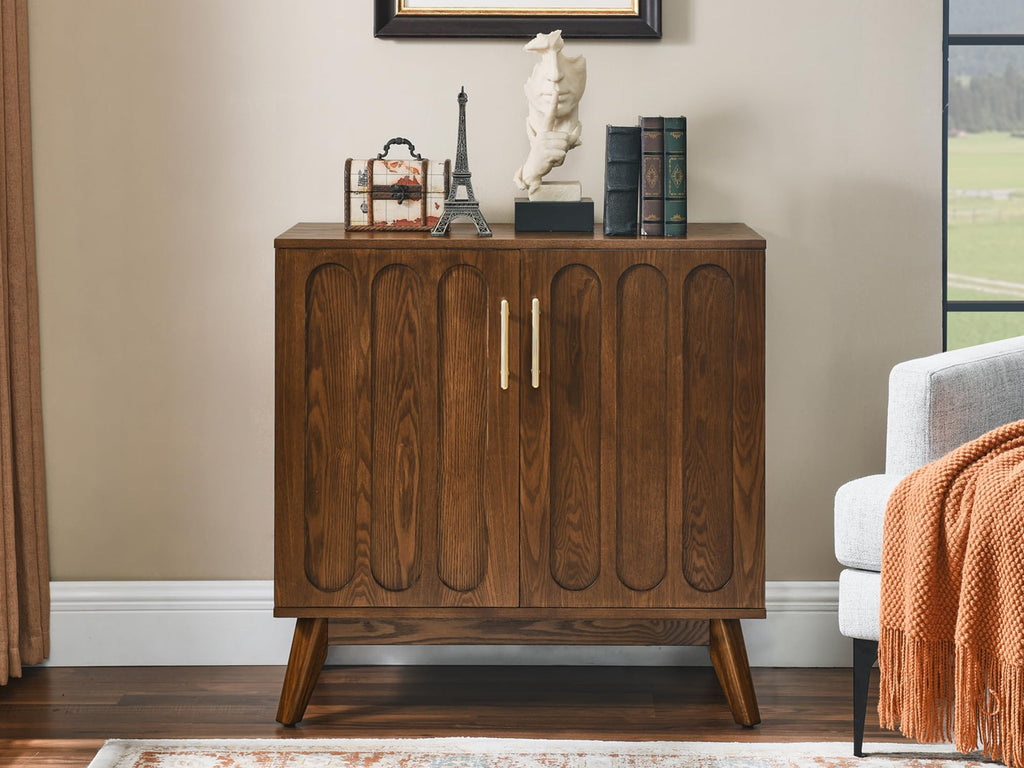 Small Sideboard Buffet, Mid Century Modern Storage Cabinet with Doors