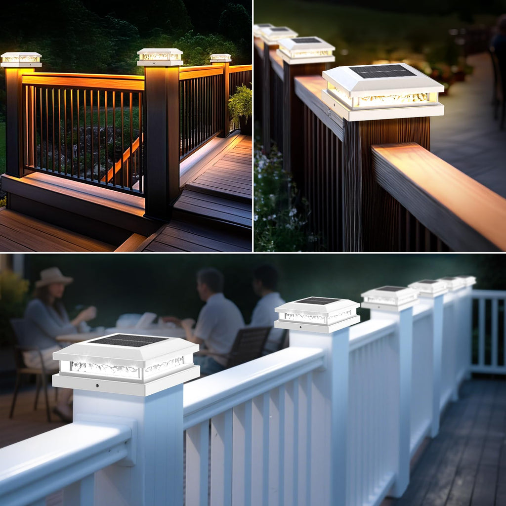 Solar Post Cap Lights 8 Pack for 4x4 4.5x4.5 5x5 Vinyl/Wood Posts, White