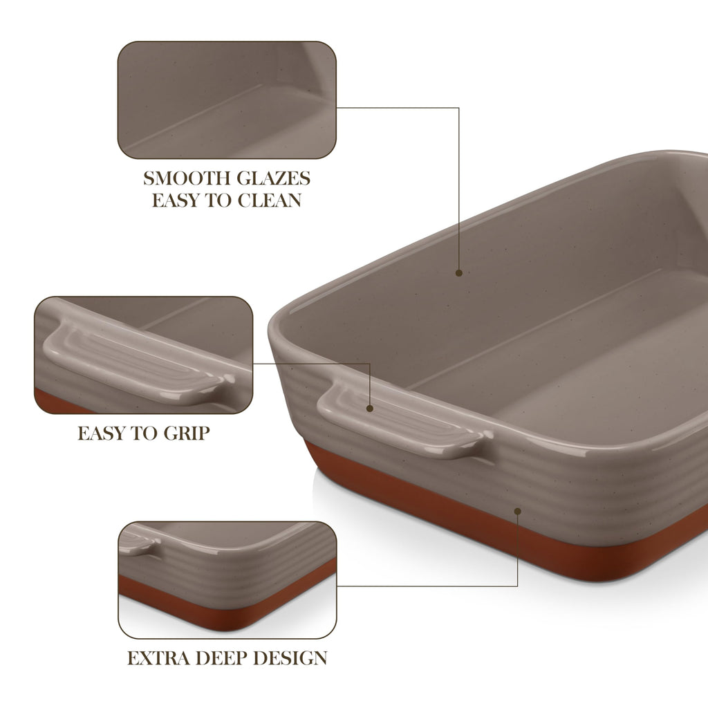 Large 9x13 Ceramic Baking Dish with Handles, 4.8 Qt, Khaki & Brown